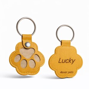 Portachiavi cane personalizzato inciso con peli - beige